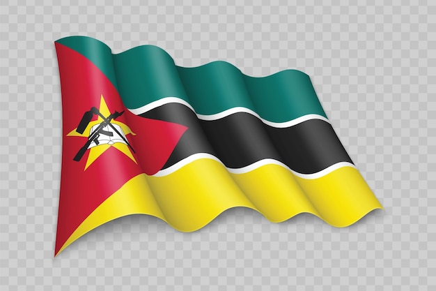 3d realistische wapperende vlag van mozambique