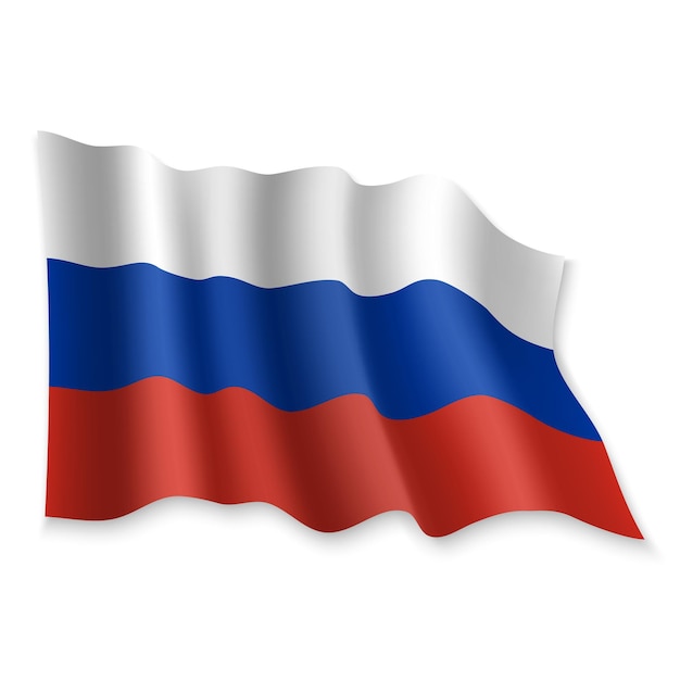3D Realistische wapperende vlag van Rusland op witte achtergrond