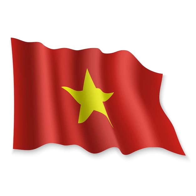 3D-realistische wapperende vlag van Vietnam op witte achtergrond