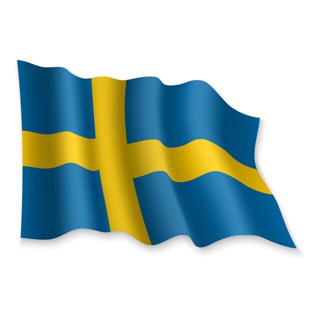 3d realistische wapperende vlag van zweden op witte achtergrond