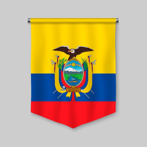 3D-realistische wimpel met vlag van Ecuador