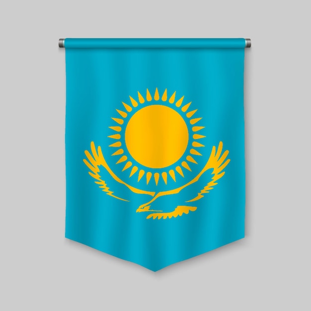 3d-realistische wimpel met vlag van kazachstan