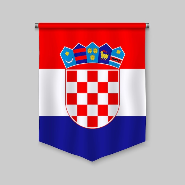 3d-realistische wimpel met vlag van kroatië