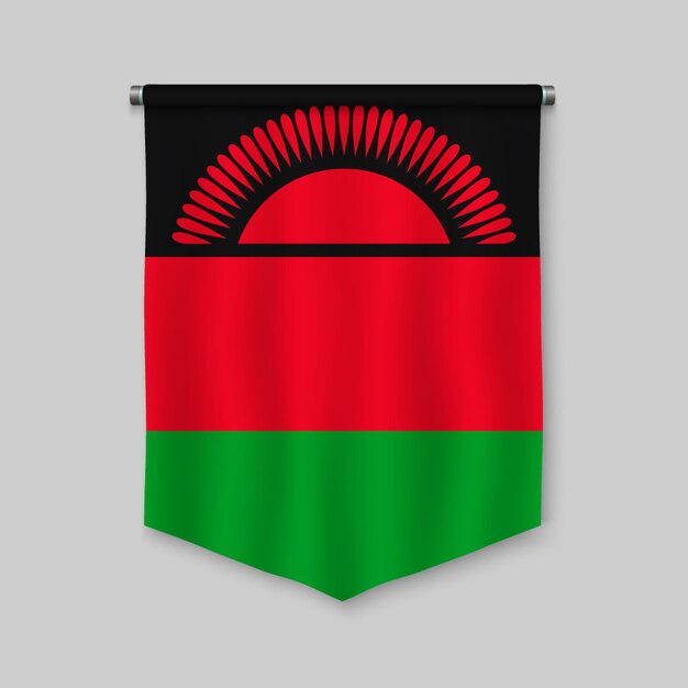 3D-realistische wimpel met vlag van Malawi