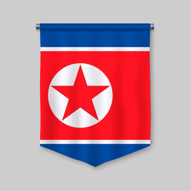 3d-realistische wimpel met vlag van noord-korea