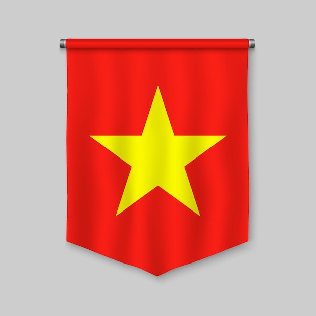 Vector 3d-realistische wimpel met vlag van vietnam