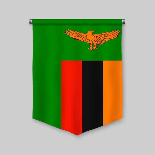 Vector 3d-realistische wimpel met vlag van zambia