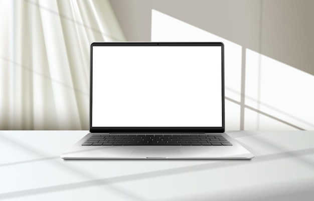 3D realistische zilveren witte laptop mockup sjabloon