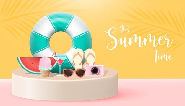 Vector 3d realistische zomertijd vakantie banner ontwerp vectorillustratie