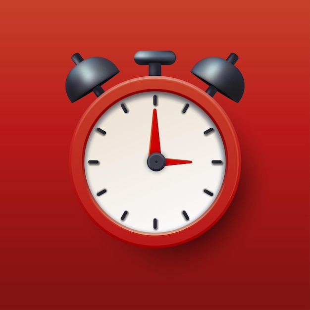 3d red alarm clock icon with clear clock face minute and second