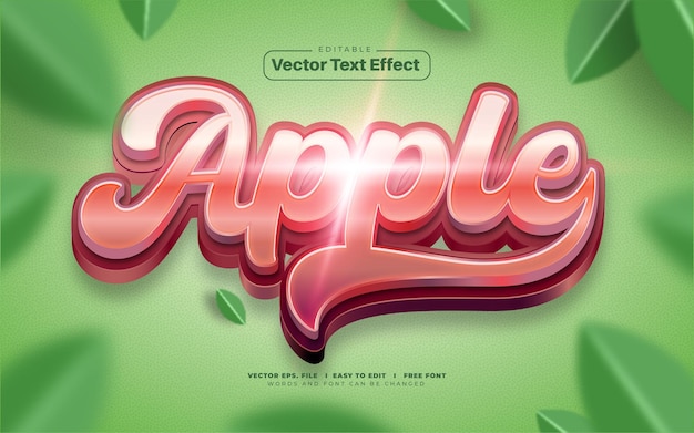 Vettore effetto testo vettoriale mela rossa 3d