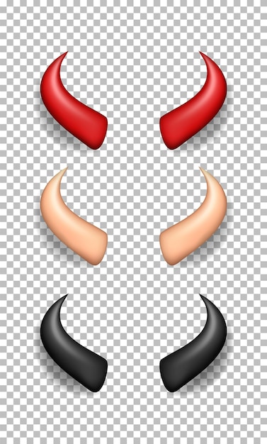 3d red, beige and black glossy devil horns isolated on transparent background