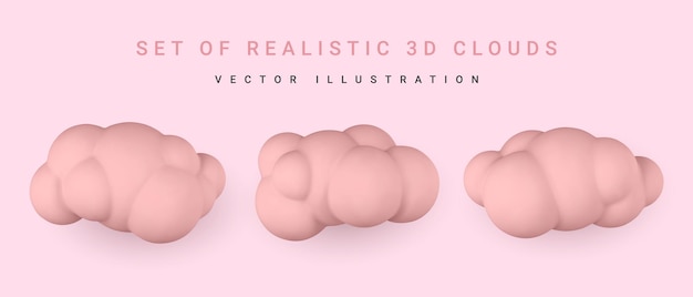 Vettore 3d nuvole rosse set di cartoni animati rotondi soffici nuvole isolate su uno sfondo rosso chiaro illustrazione vettoriale