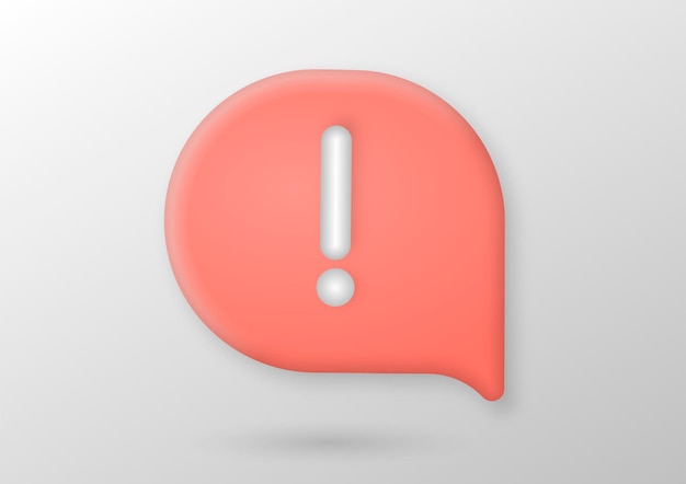 3d red notification reminder icon chat message of attention alert alarm notice sign 3d rendering