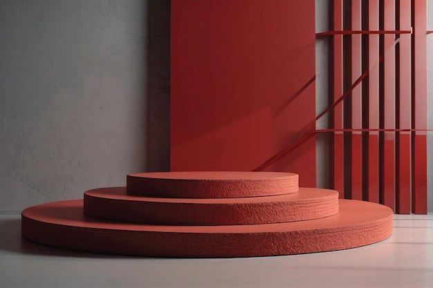 Vector 3d red shape which serves as a pedestal or podium and is surrounded by its environs