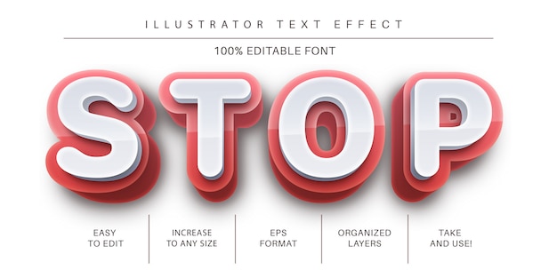 Vettore stile del carattere effetto testo stop rosso 3d