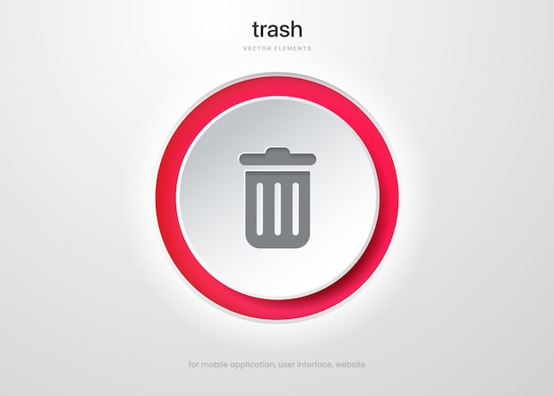 Vector 3d red trash delete clean erase cross vector icon symbol sign emblem push button for ui website app