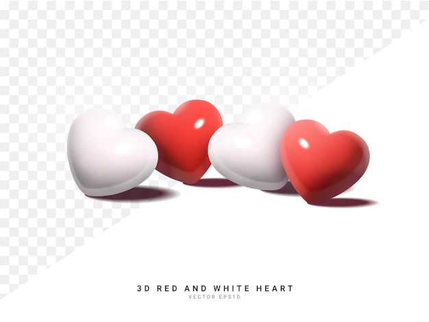 3d Red and white heart symbol in love Vector illustration