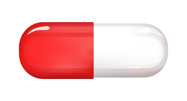 3D red and white pill. Isolated icon on white background