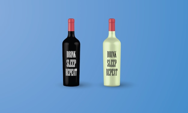 Vector 3d red and white wine bottles