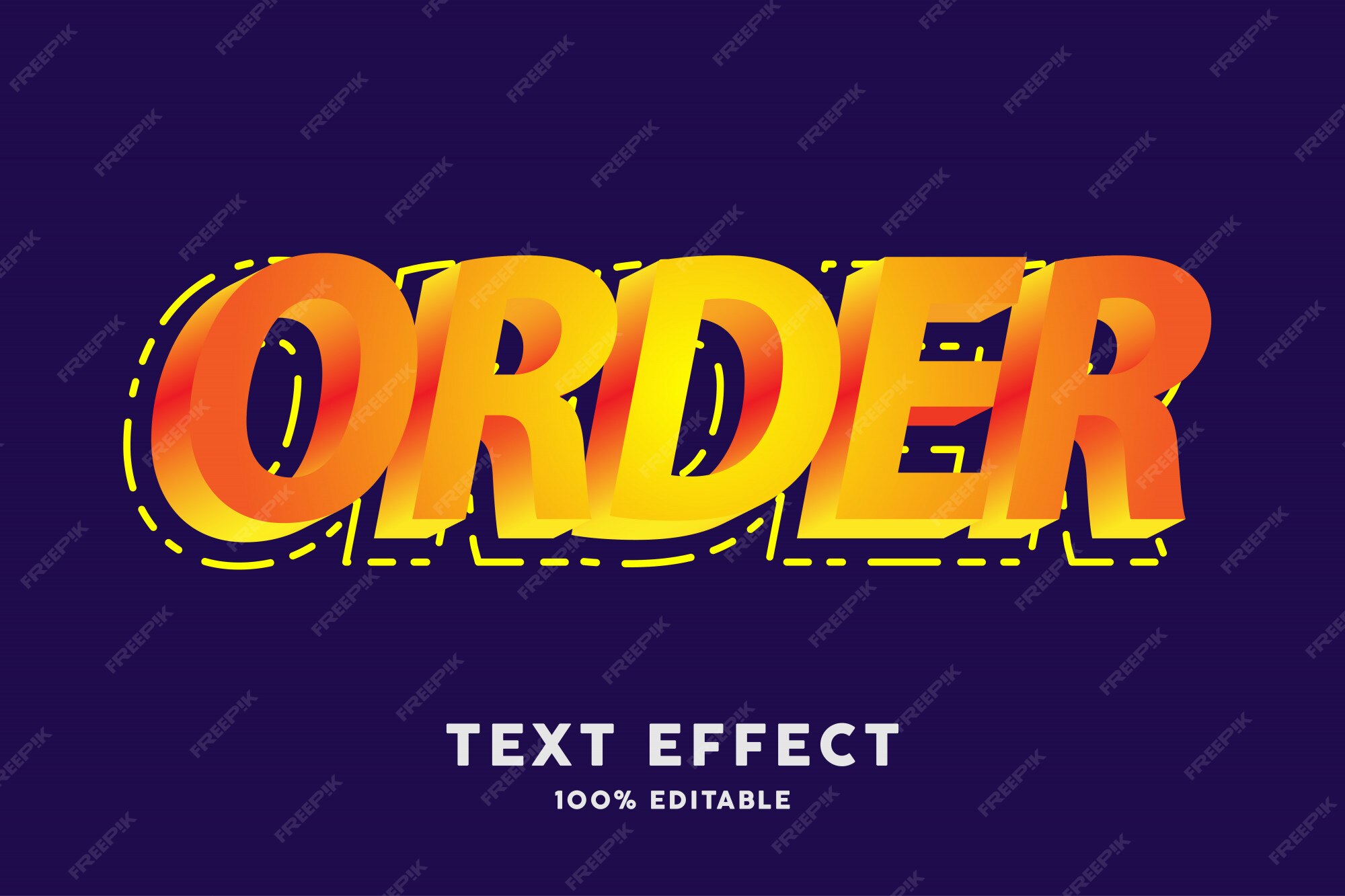 Premium Vector 3d red yellow with dashed outline text effect