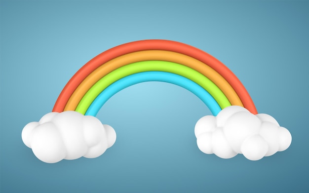 3d regenboog met wolken in cartoon stijl Fenomeen Concept Vector illustratie