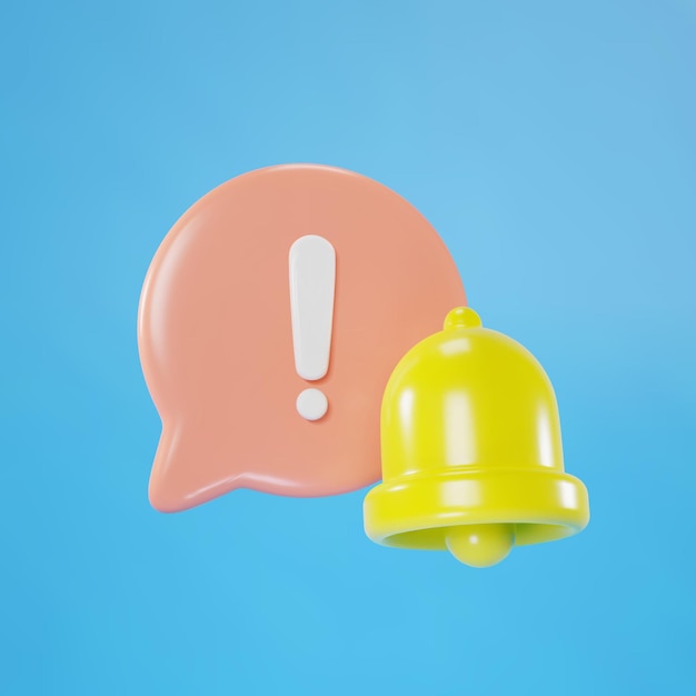 Vector 3d reminder notification icon vector illustration of bell and chat bubble