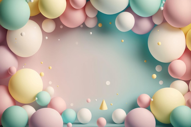 3d render abstract background with multicolored balloons and confetti