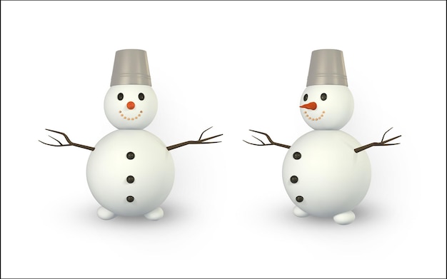 メッシュsnowmanによる3dレンダリングと描画。白い背景で隔離の影と雪だるま。ベクトルイラスト。