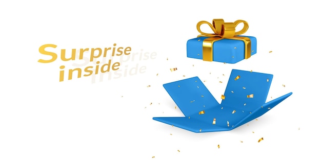 3d render and draw by mesh realistic open gift box surprise inside vector illustration
