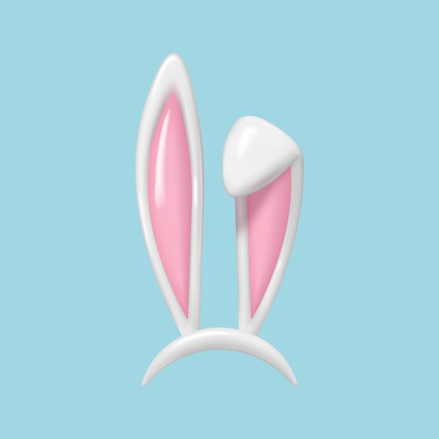 3D render Easter Bunny oren masker Realistische konijnenoren lente hoed set geïsoleerd op blauwe achtergrond vectorillustratie