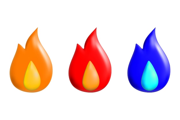 3d render fire emoticon emoji isolated on white background Orange red and blue flames volumetric