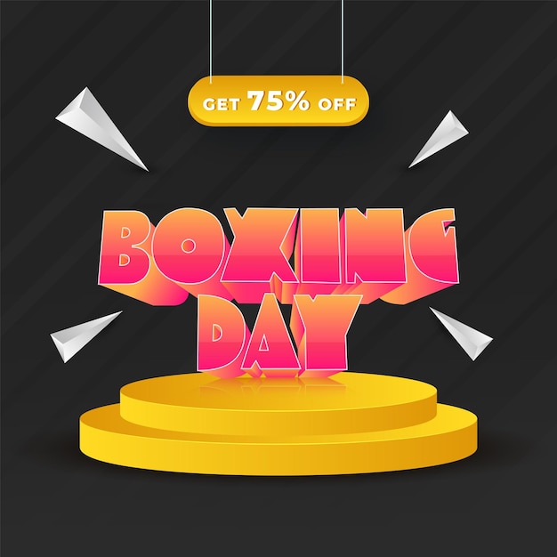 3D Render Gradient Boxing Day Tekst Over Podium Met 75 Korting Aanbieding En Driehoek Elementen Op Zwarte Achtergrond