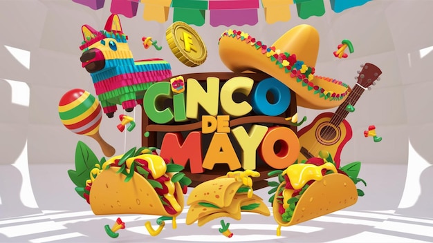 3D-render illustratie van een Cinco de Mayo