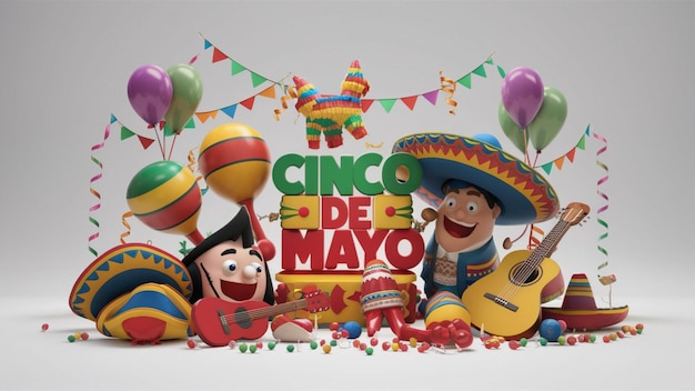 만화 스타일의 Cinco de Mayo의 3D 렌더링 일러스트레이션