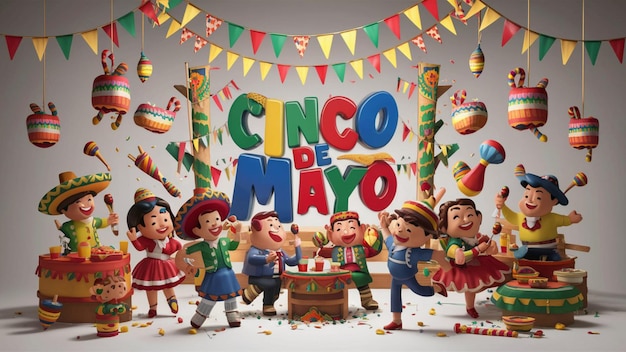 만화 스타일의 Cinco de Mayo의 3D 렌더링 일러스트레이션