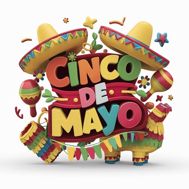 Cinco de Mayo 요소의 3D 렌더링 일러스트레이션