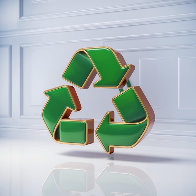 3D render illustration a green recycle sign that says recycle