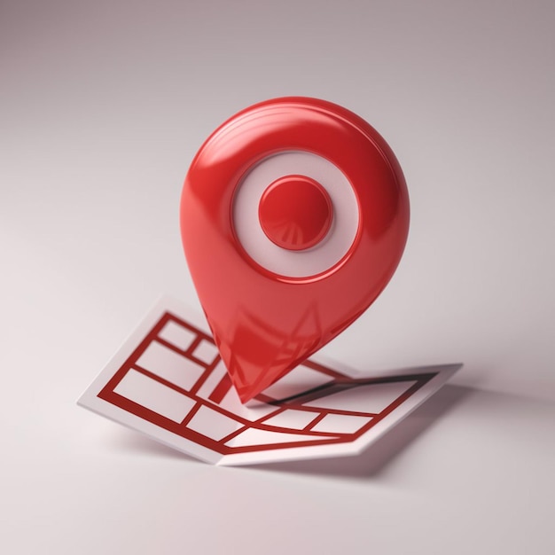 3D render illustration a red map pin logo prominently displayed