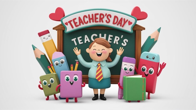 3D render illustration of a Teachers Day card