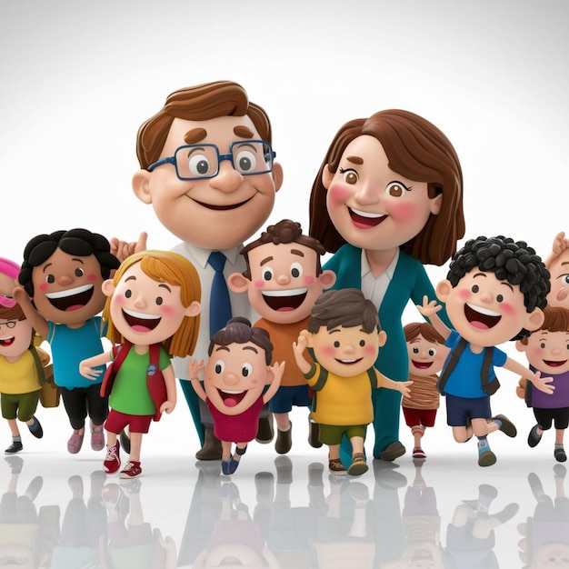 3D render illustration of teachers and students in a cartoon style