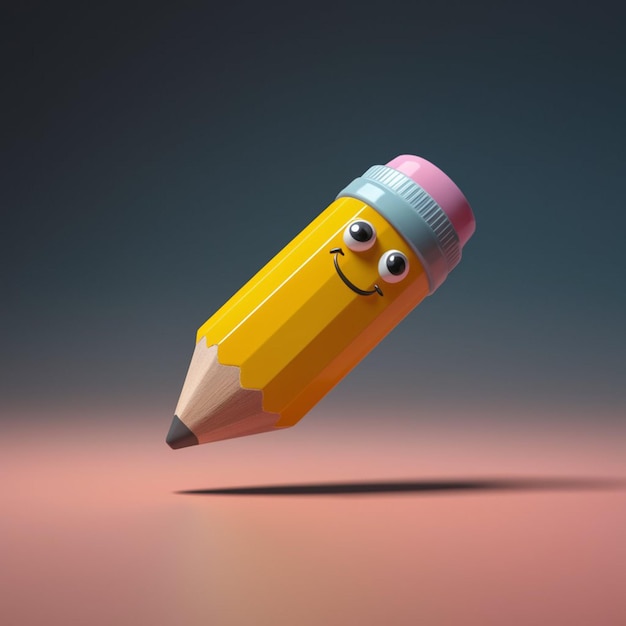 3D render illustration of a vibrant yellow pencil