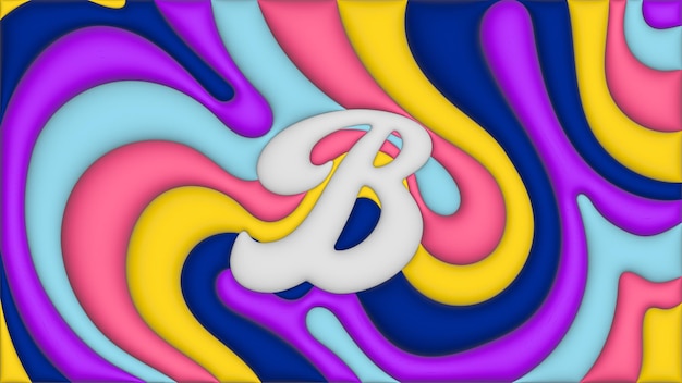 Vector 3d render inflate style letter b colourful groovy twirl background