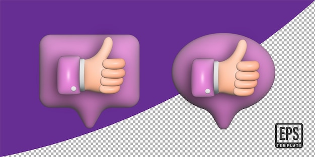 Rendering 3d come icona thumbs up bolla 3d come pulsante come concetto di feedback del segno sul retro trasparente