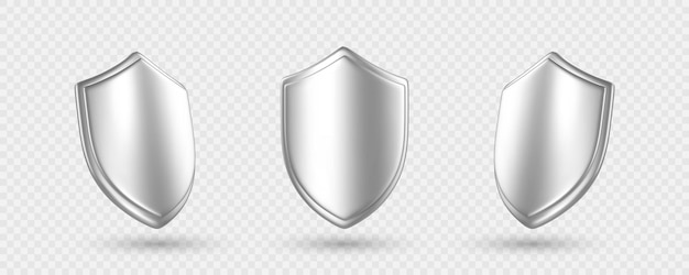 3D render metal shields isolated on transparent background Concept of secure protection Vector 3d Illustration