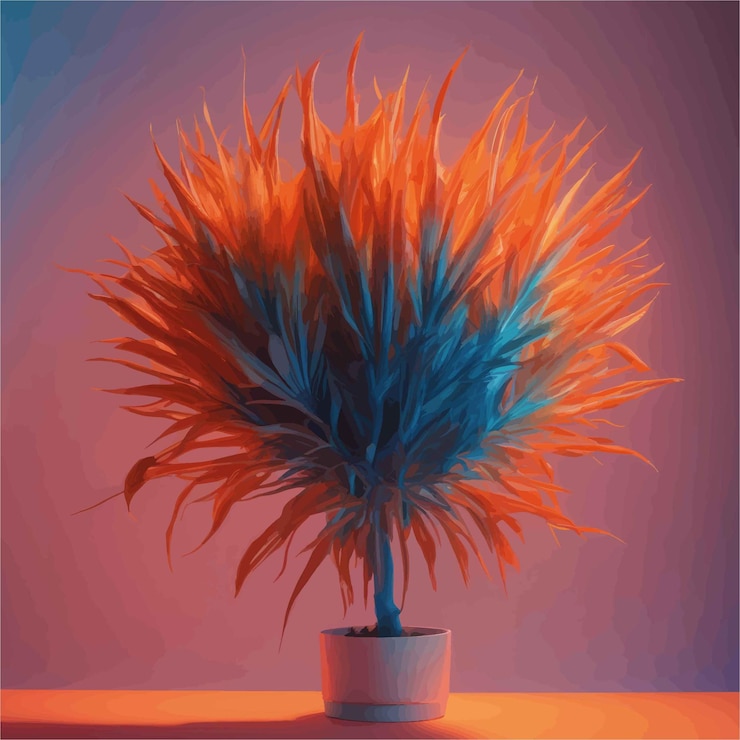 Vector 3d render of a neon plant with a neon lights in the shape of the flower 3d render of a neon plant w