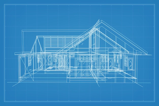 Вектор 3d рендеринг каркасной конструкции здания перспективный каркас дома