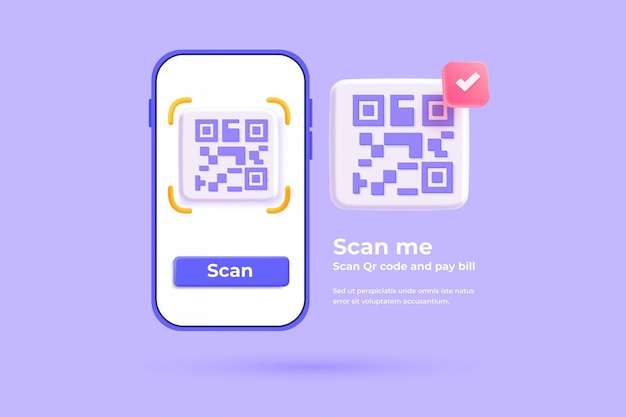 Вектор 3d рендеринг смартфона и нажатие кнопки для сканирования qr-кода для онлайн-платежей, денежных транзакций на мобильном приложении. карикатурный пластиковый рендеринг цифровой маркетинг, онлайн-покупка на веб-сайте. вектор 3d il