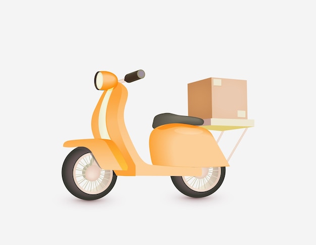 Vector 3d render orange motorcycle scooter and parcels box stacks