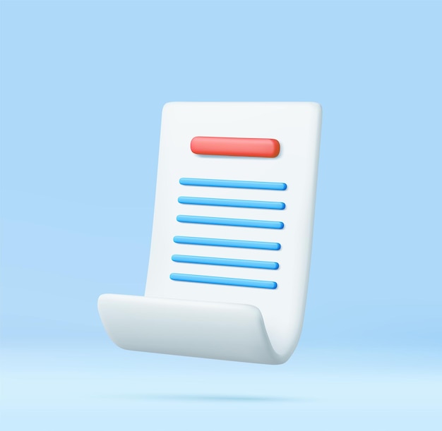 3D render Papieren factuur van transactieontvangst betalingspictogram Bill of cheque lang papier met lijst om te doen 3D Rendering Vector illustratie